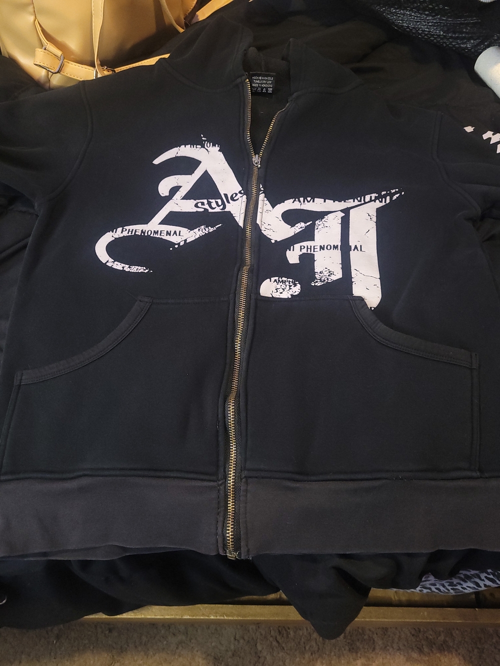 Black Zip-Up WWE AJ Styles "I Am Phenomenal" Jacket with White Graphic Size M